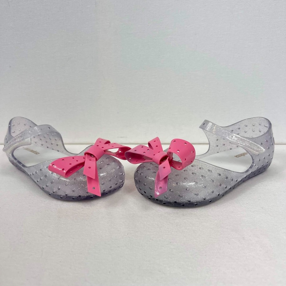 EUC Mini Melissa Ultragirl Bow Glitter Clear Pink Mary Jane Shoes Kids Sz 10 - Picture 2 of 15